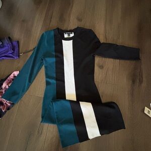Colorblock Long Sleeve Dress Patite medium midi dress to knee